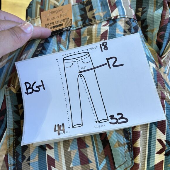 ROCK&ROLL DENIM Bargain Button Bell High Rise‎ Extra Stretch Pants Size 33x32 - Picture 12 of 12
